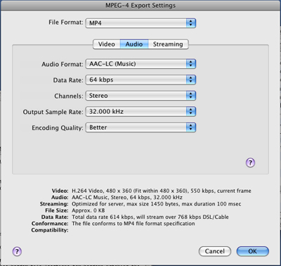 PcP Encodings - H.264 Server - Audio Settings